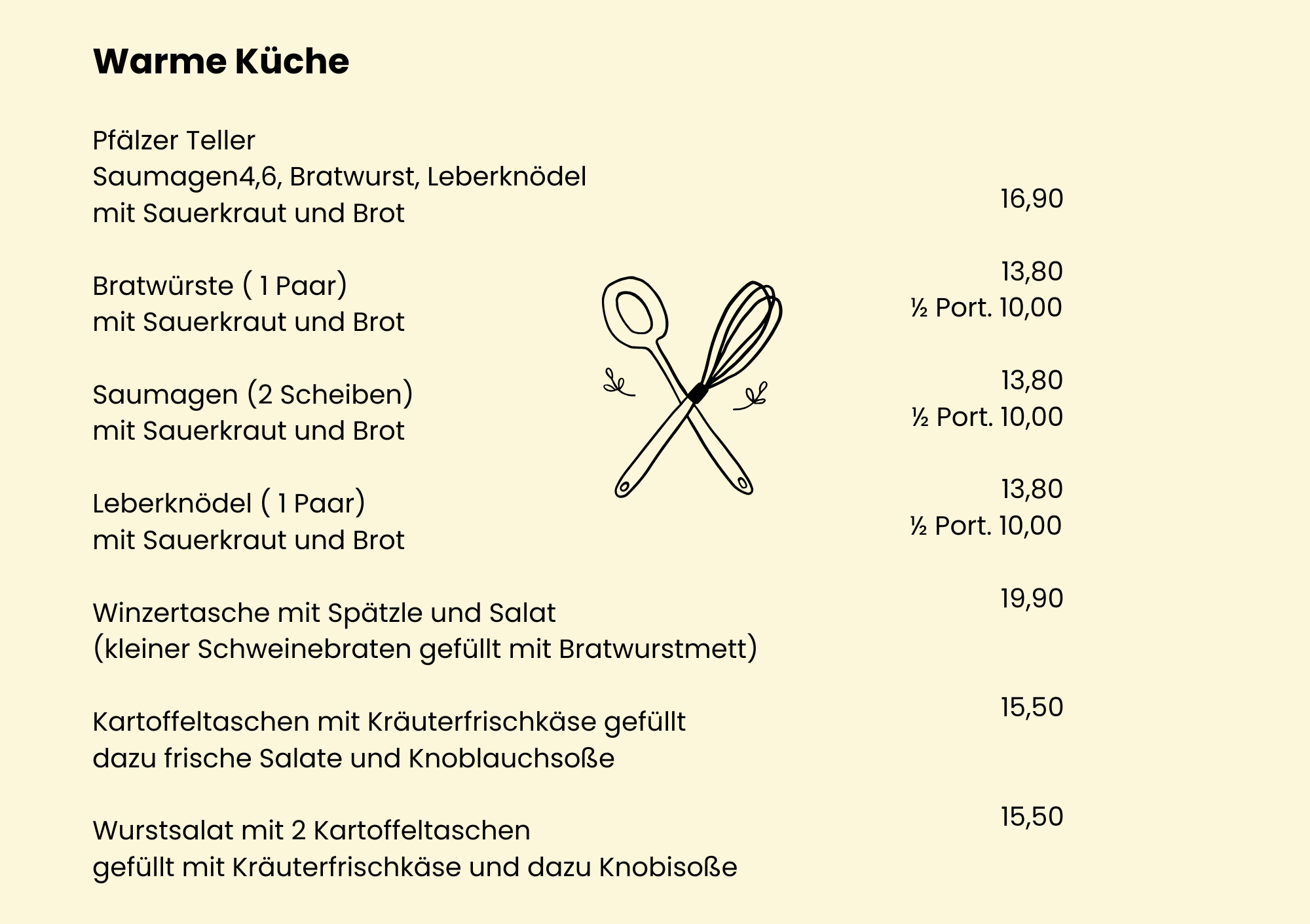 Speisekarte Straußwirtschaft – Warme Küche, Seite 1
