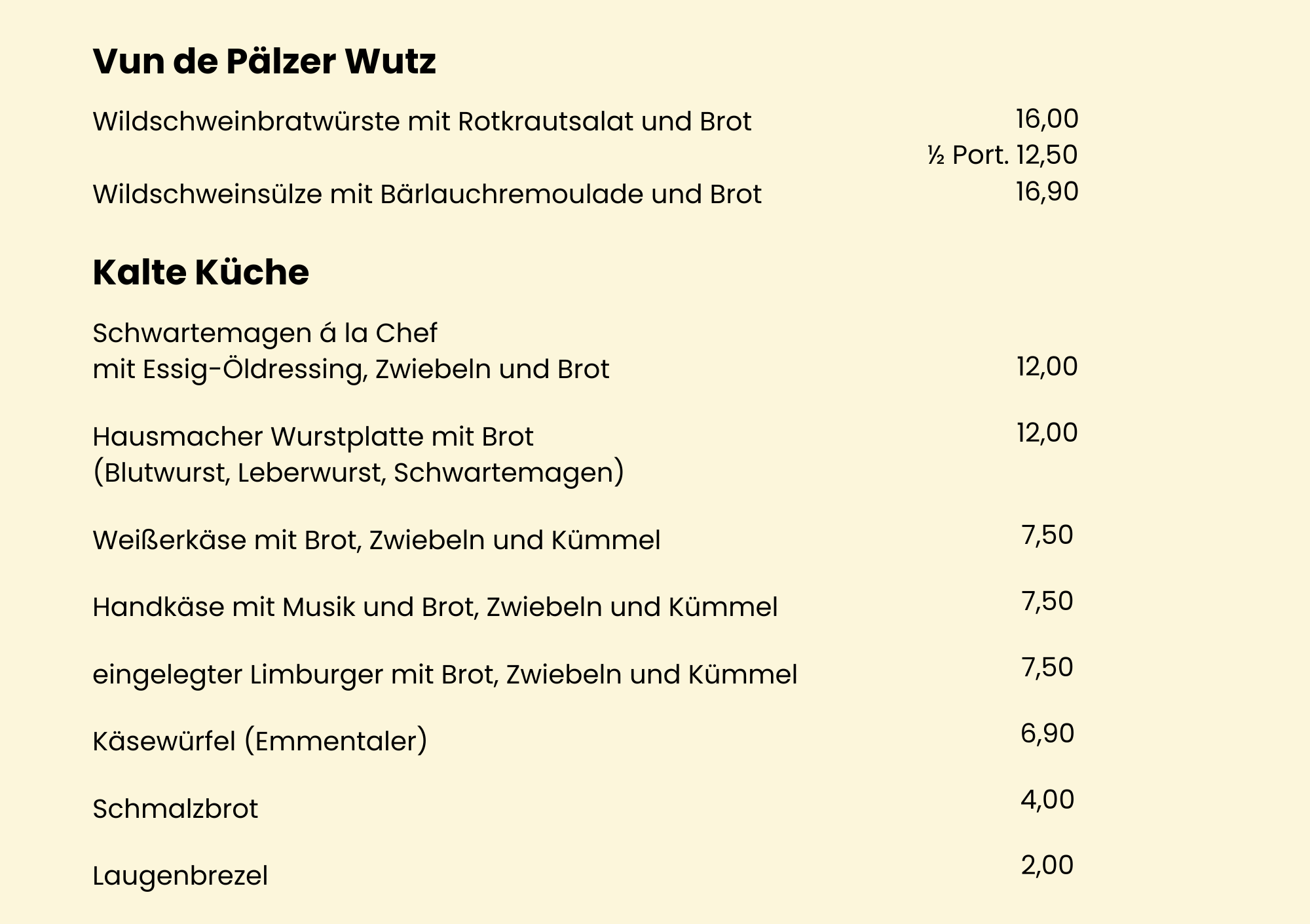 Speisekarte Straußwirtschaft – Pfälzer Spezialitäten und Kalte Küche, Seite 3