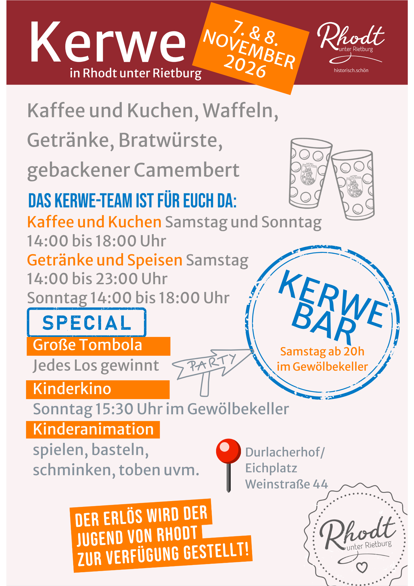 Plakat zur Kerwe in Rhodt am 7. und 8. November 2026